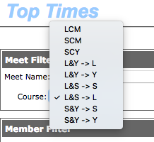 Course type dropdown screenshot