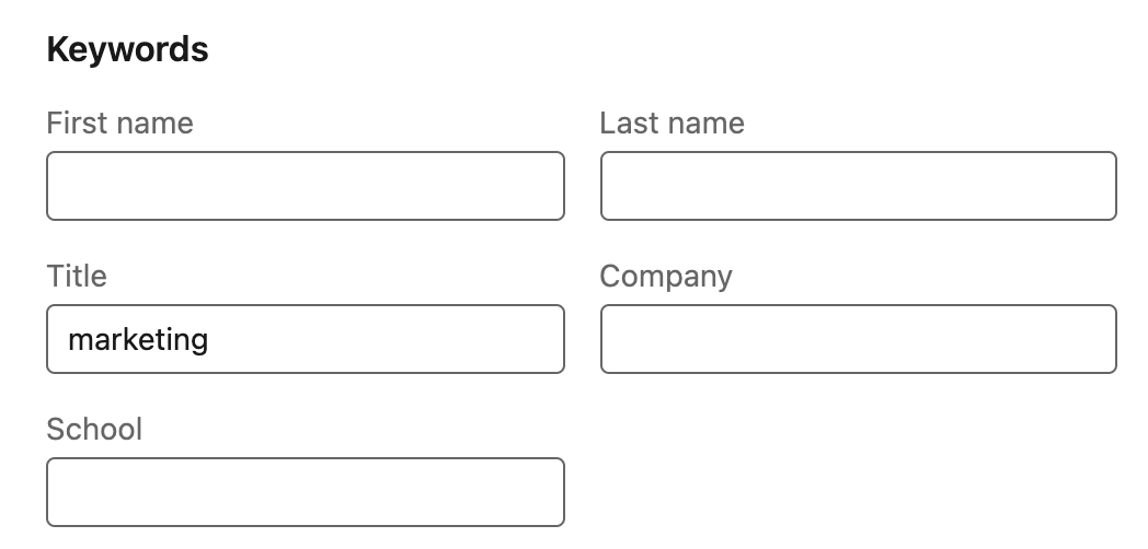Screenshot of LinkedIn keywords filtering